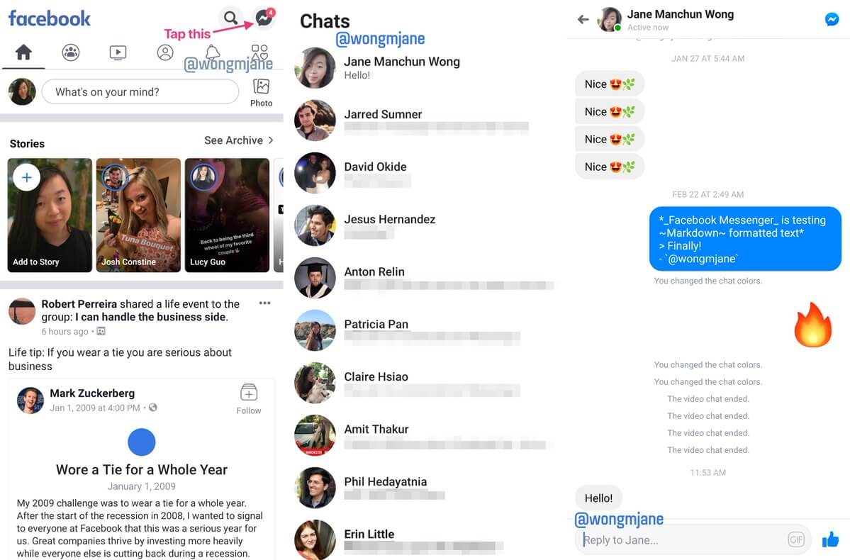 Facebook in-app messenger